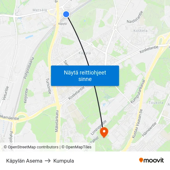 Käpylän Asema to Kumpula map