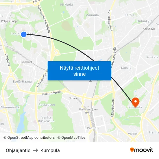 Ohjaajantie to Kumpula map