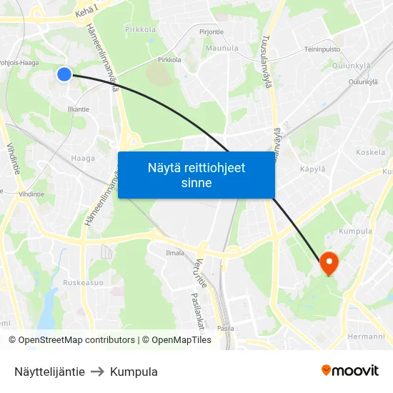 Näyttelijäntie to Kumpula map
