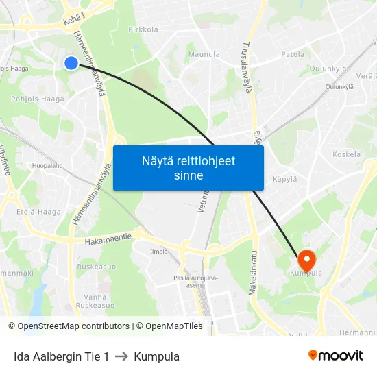 Ida Aalbergin Tie 1 to Kumpula map