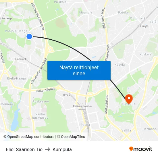 Eliel Saarisen Tie to Kumpula map