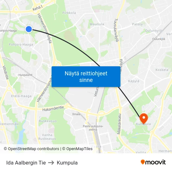 Ida Aalbergin Tie to Kumpula map