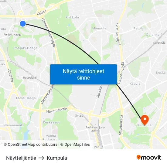 Näyttelijäntie to Kumpula map