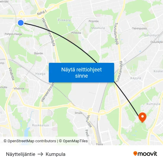 Näyttelijäntie to Kumpula map