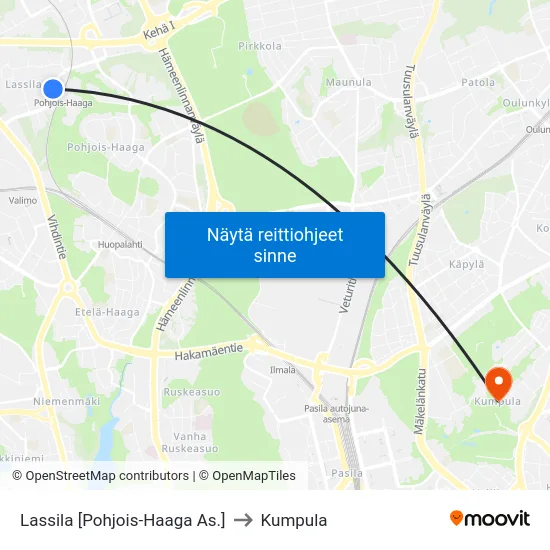 Lassila [Pohjois-Haaga As.] to Kumpula map