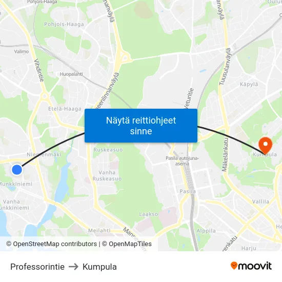 Professorintie to Kumpula map