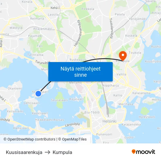 Kuusisaarenkuja to Kumpula map