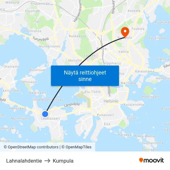 Lahnalahdentie to Kumpula map