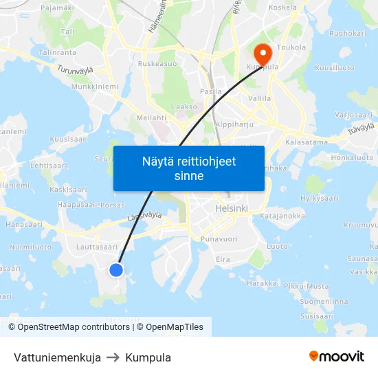Vattuniemenkuja to Kumpula map