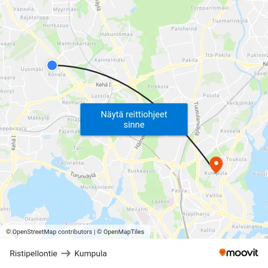 Ristipellontie to Kumpula map