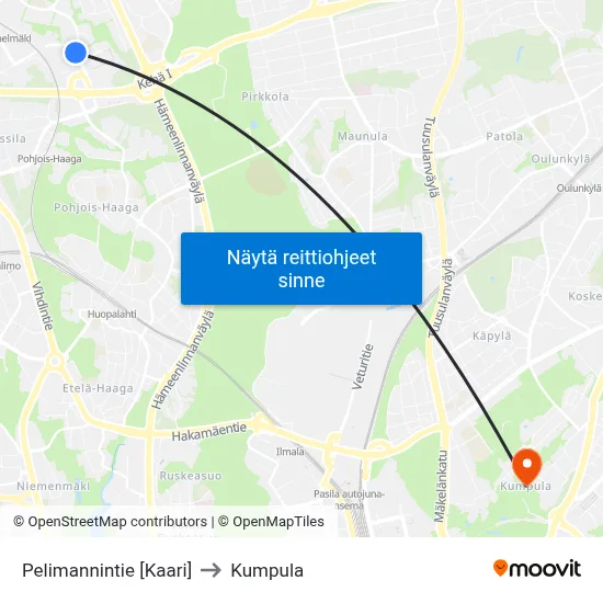 Pelimannintie 🛍️ to Kumpula map
