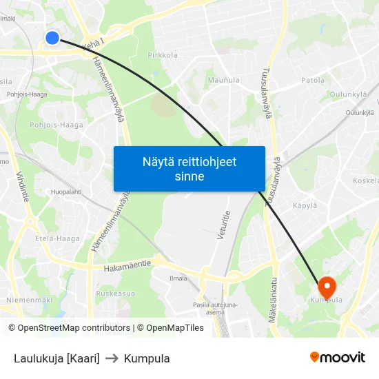 Laulukuja 🛍️ to Kumpula map