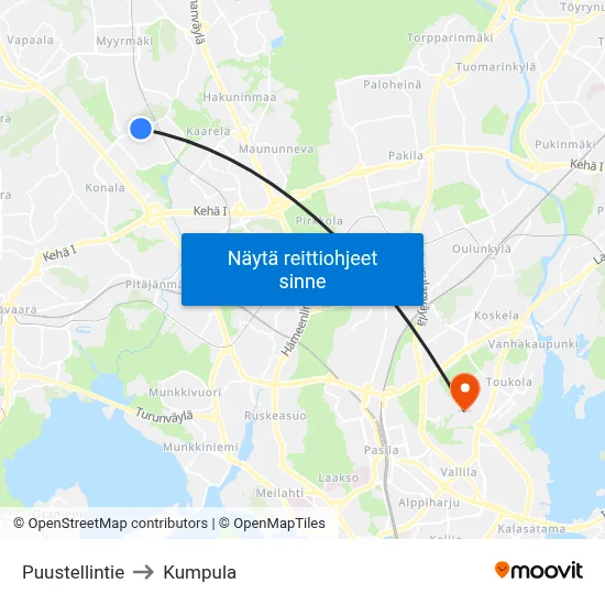 Puustellintie to Kumpula map