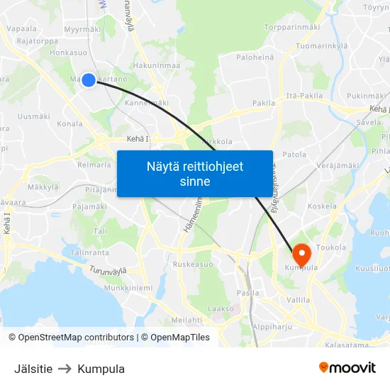 Jälsitie to Kumpula map