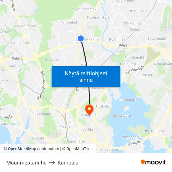 Muurimestarintie to Kumpula map