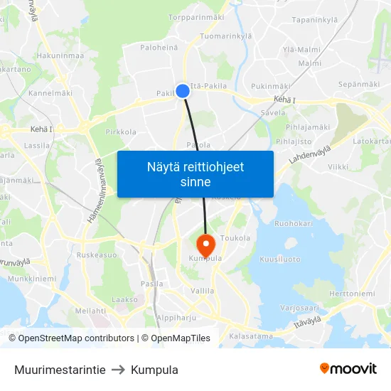 Muurimestarintie to Kumpula map