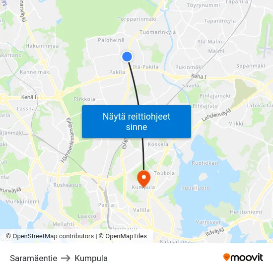 Saramäentie to Kumpula map