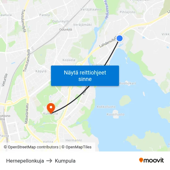 Hernepellonkuja to Kumpula map