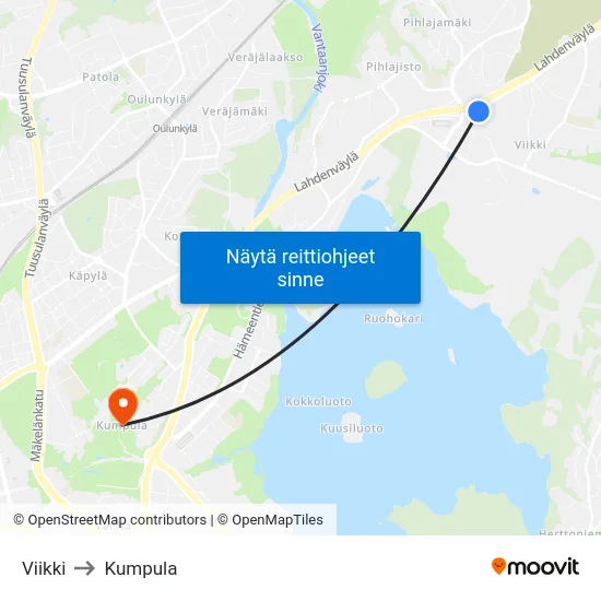 Viikki to Kumpula map