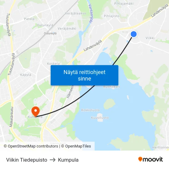 Viikin Tiedepuisto to Kumpula map