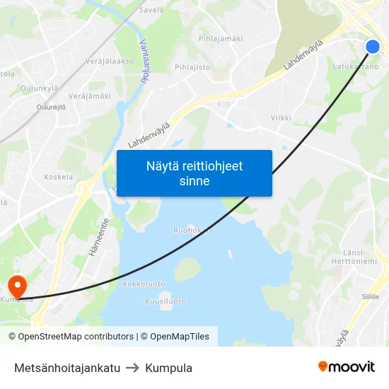 Metsänhoitajankatu to Kumpula map