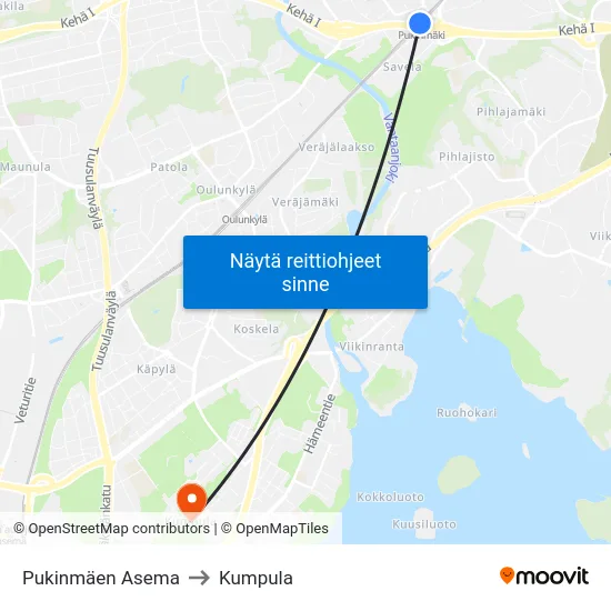 Pukinmäen Asema to Kumpula map