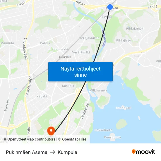 Pukinmäen Asema to Kumpula map