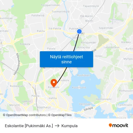 Eskolantie [Pukinmäki As.] to Kumpula map