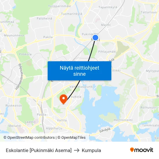 Eskolantie [Pukinmäki Asema] to Kumpula map