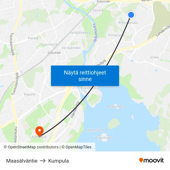 Maasälväntie to Kumpula map