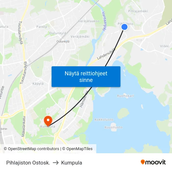 Pihlajiston Ostosk. to Kumpula map