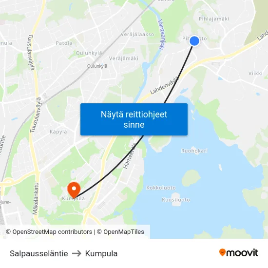 Salpausseläntie to Kumpula map