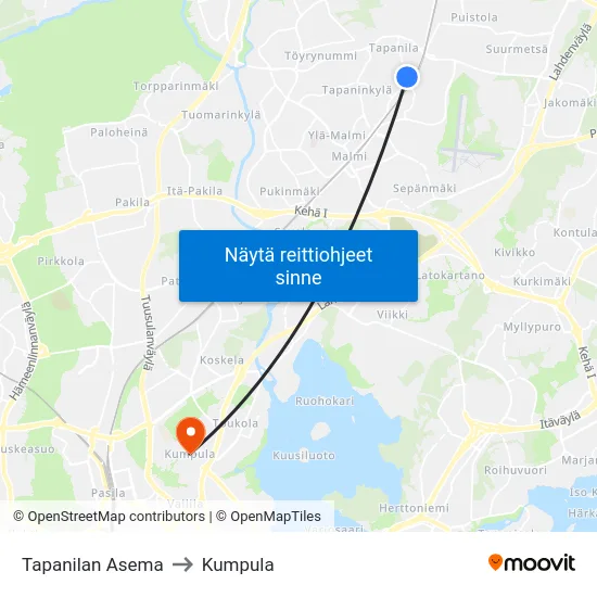 Tapanilan Asema to Kumpula map