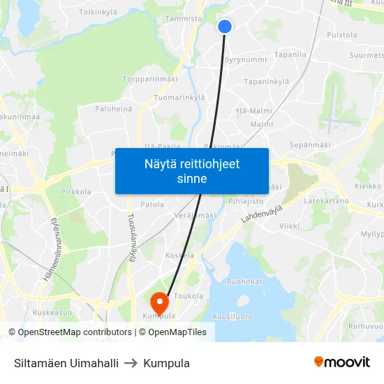 Siltamäen Uimahalli to Kumpula map