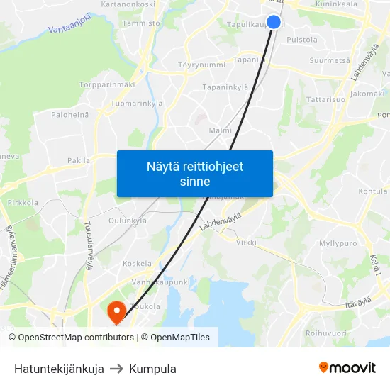 Hatuntekijänkuja to Kumpula map