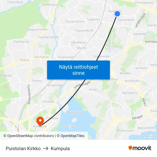 Puistolan Kirkko to Kumpula map