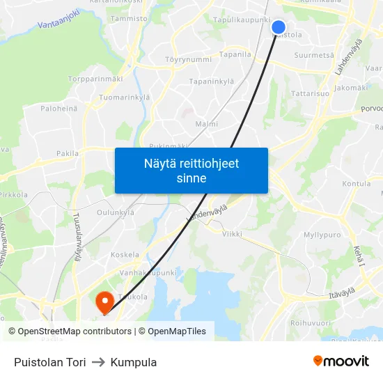 Puistolan Tori to Kumpula map