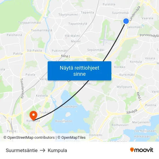 Suurmetsäntie to Kumpula map