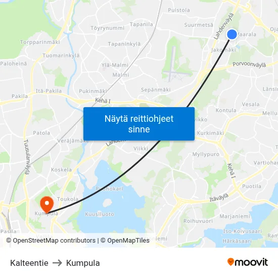 Kalteentie to Kumpula map