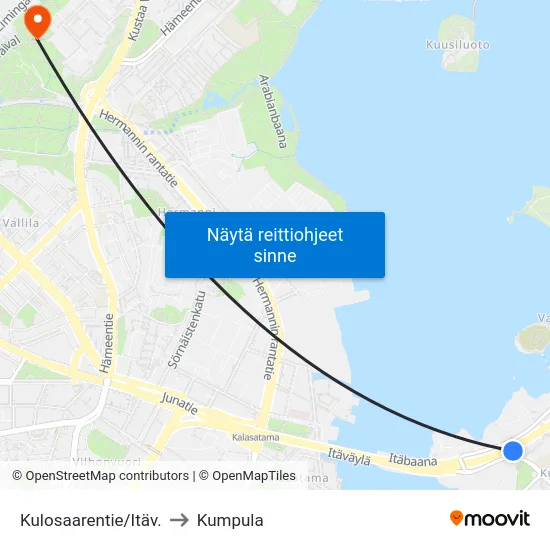 Kulosaarentie/Itäv. to Kumpula map