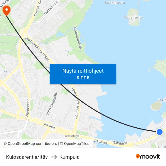 Kulosaarentie/Itäv. to Kumpula map