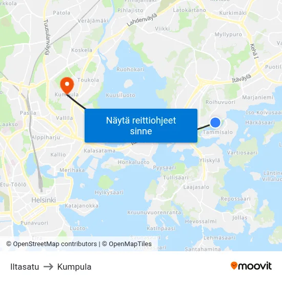 Iltasatu to Kumpula map