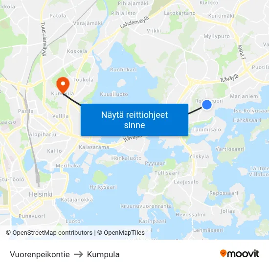 Vuorenpeikontie to Kumpula map