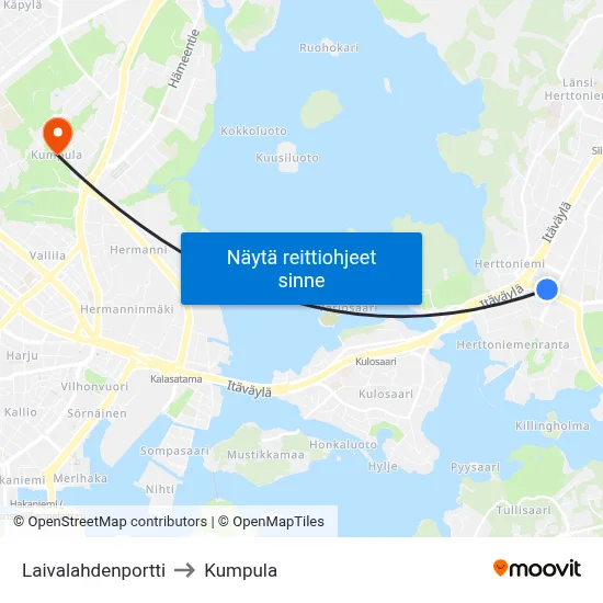 Laivalahdenportti to Kumpula map