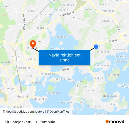 Muuntajankatu to Kumpula map