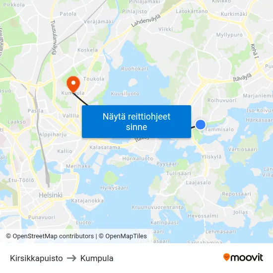 Kirsikkapuisto to Kumpula map