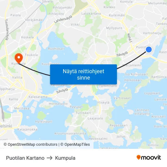 Puotilan Kartano to Kumpula map