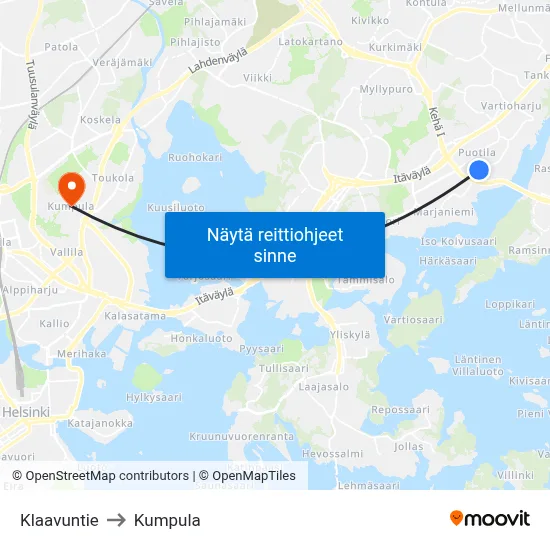 Klaavuntie to Kumpula map