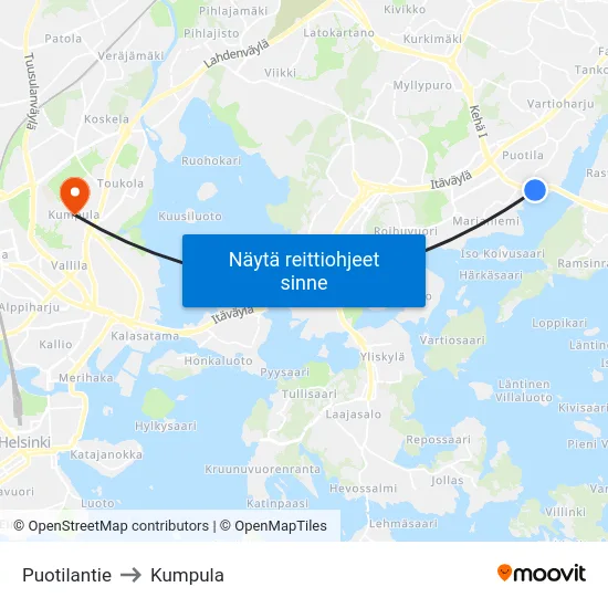 Puotilantie to Kumpula map