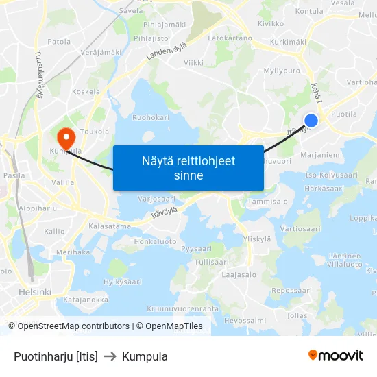 Puotinharju [Itis] to Kumpula map